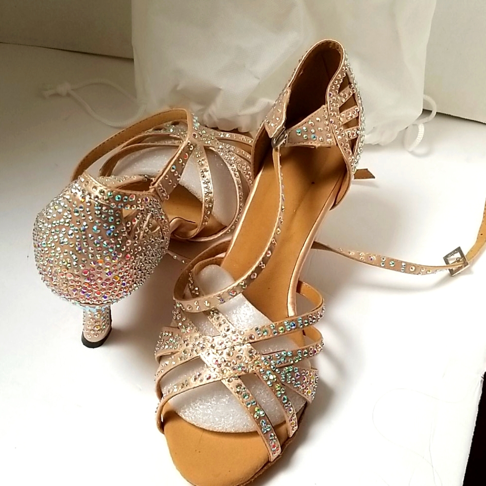 Light Brown rhinestone salsa dance shoes